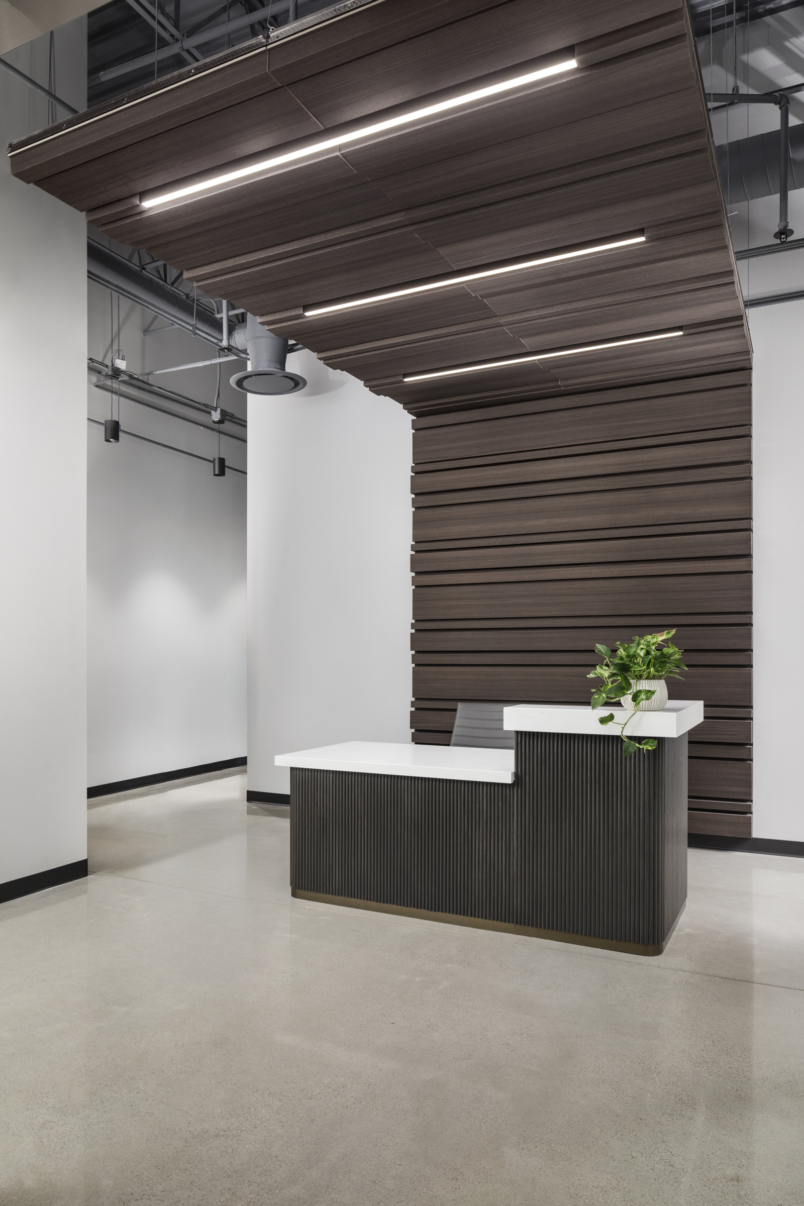 Modern commercial lobby with reception desk